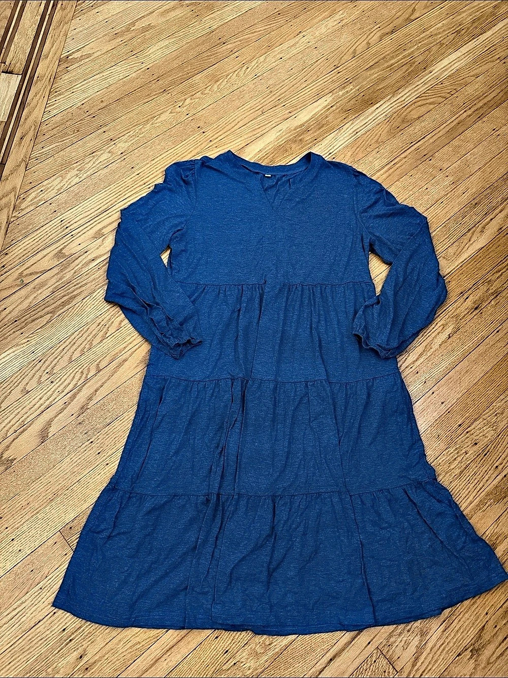 Unbranded XL Blue Tiered Long Sleeve Midi Dress